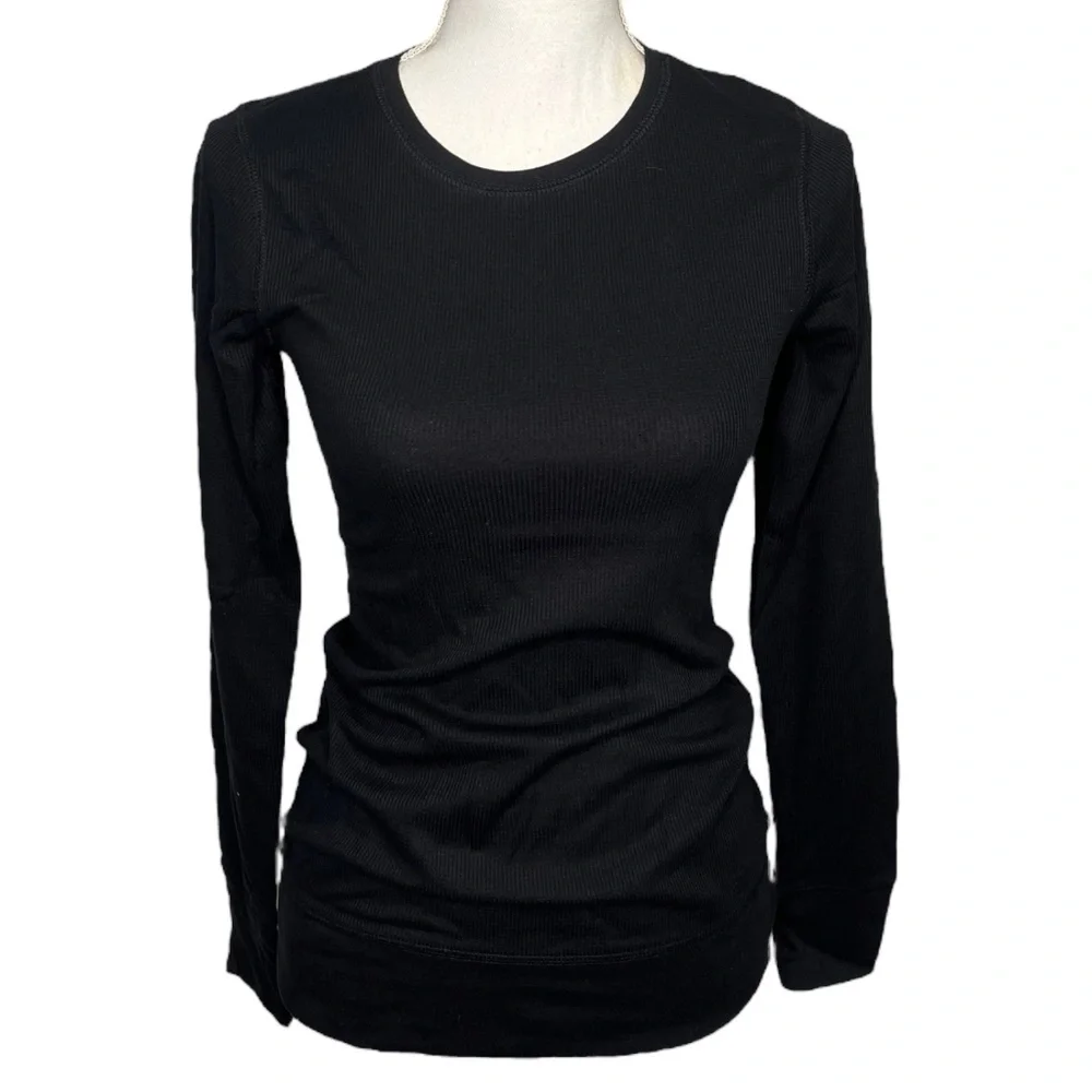 Tresics Top Waffle Thermal Long Sleeve Round Neck Fitted Basic Black Small - Picture 1 of 10